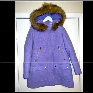 J.CREW Women's Chateau Parka Stadium Cloth Nello Gori Lilac Wool Coat FurHood 4